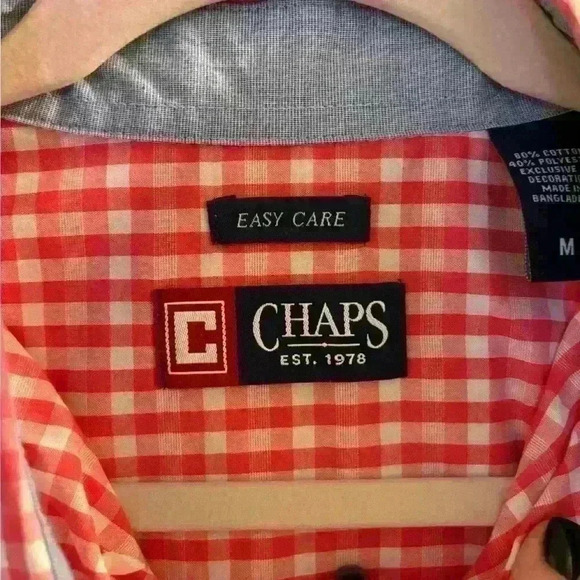 CHAPS Mens Casual Pink Gingham Short Sleeve Shirt - Picture 2 of 4